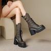 Женские ботильоны до середины икры Высококачественная кожа Повседневные ботинки Ботинки на платформе для увеличения роста Ботинки на шнуровке с толстым каблуком Botas Mujer