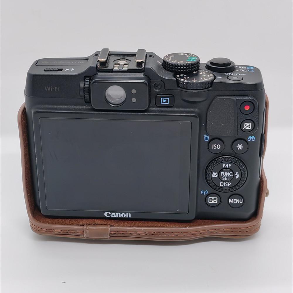 Чехол-сумка из искусственной кожи для камеры Canon Powershot G15 G16, полный чехол для корпуса с ремешком