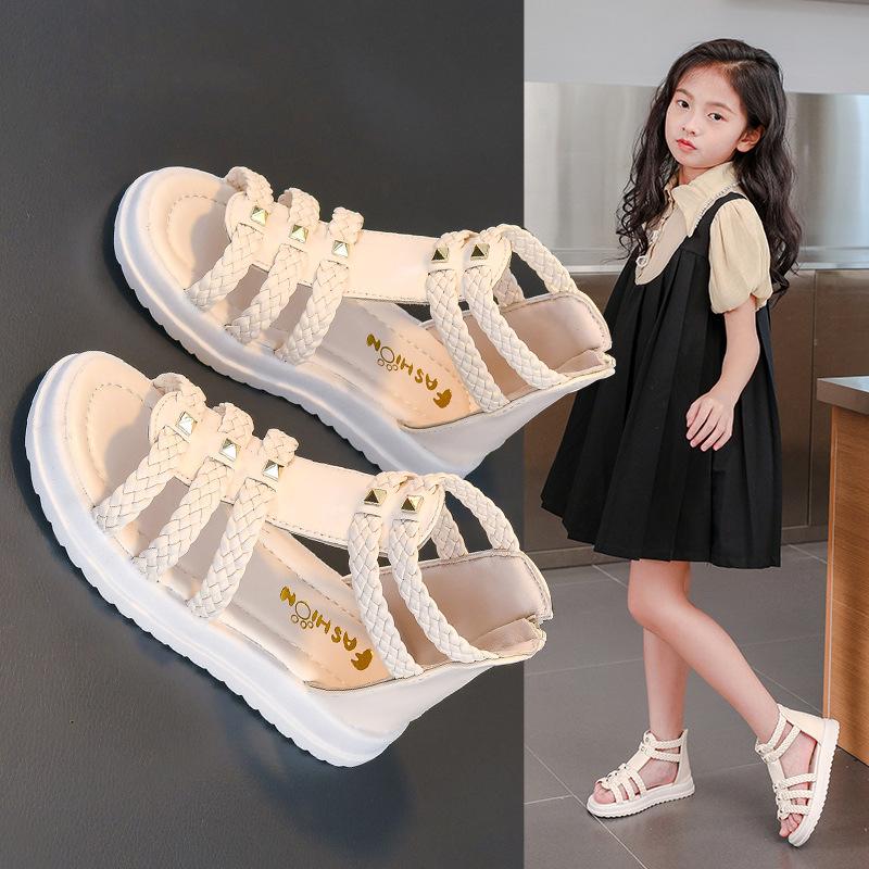 Girls Summer Sandals for Middle and Large Children Soft Bottom Open Toe Girls Baby Children's Roman Shoes