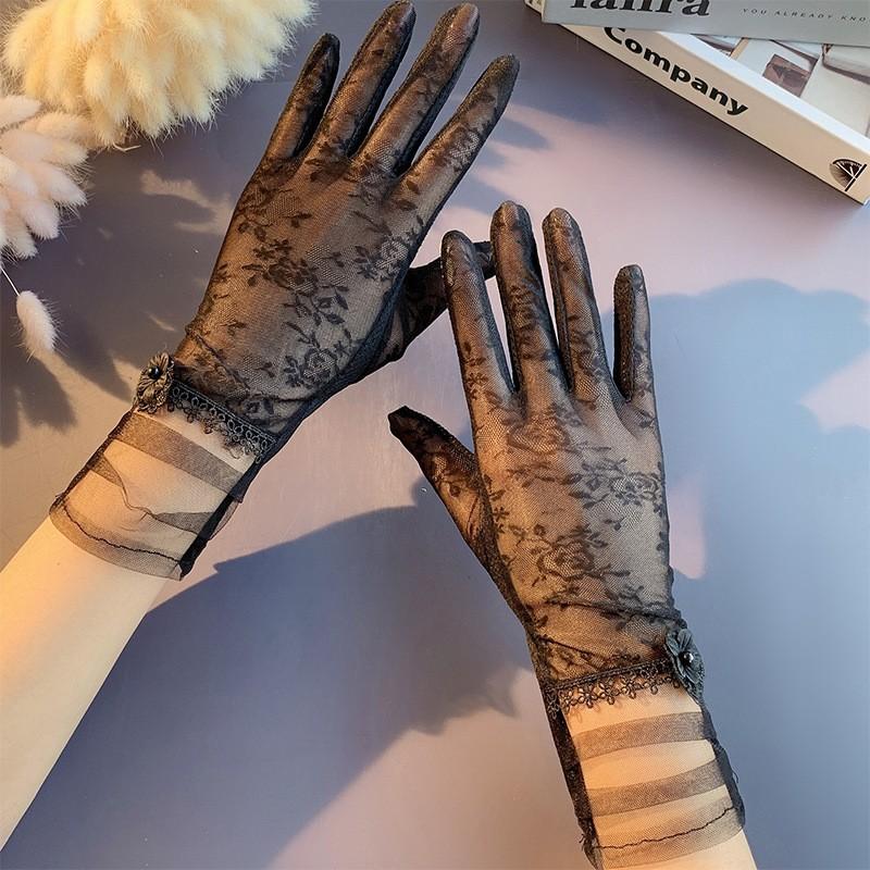 Солнцезащитные кружевные перчатки, весенние перчатки с бантом, перчатки для сенсорного экрана, женские дышащие уличные перчатки для вождения, летние перчатки для велоспорта