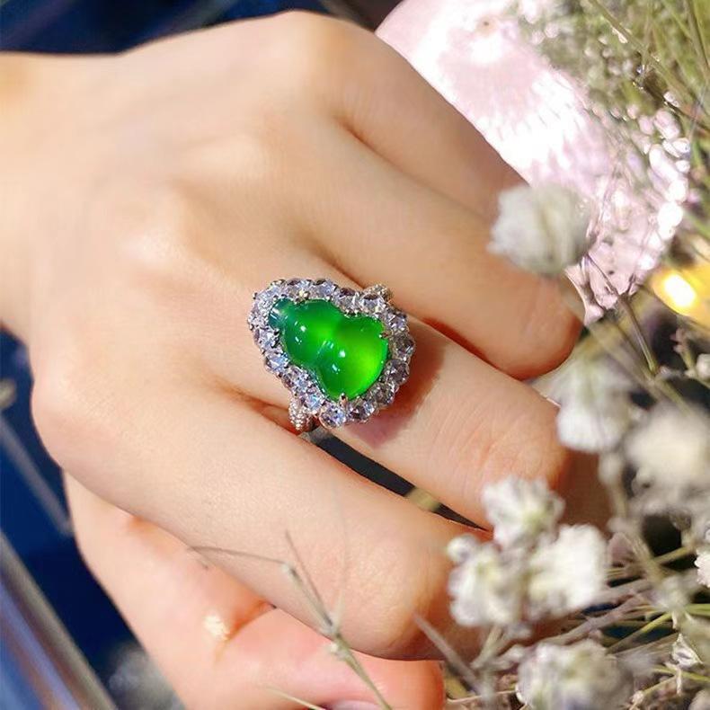 Имитация прозрачного льда халцедонового агата в стиле ретро, полное бриллиантовое тыквенное открытое кольцо, женские серьги-пряжки