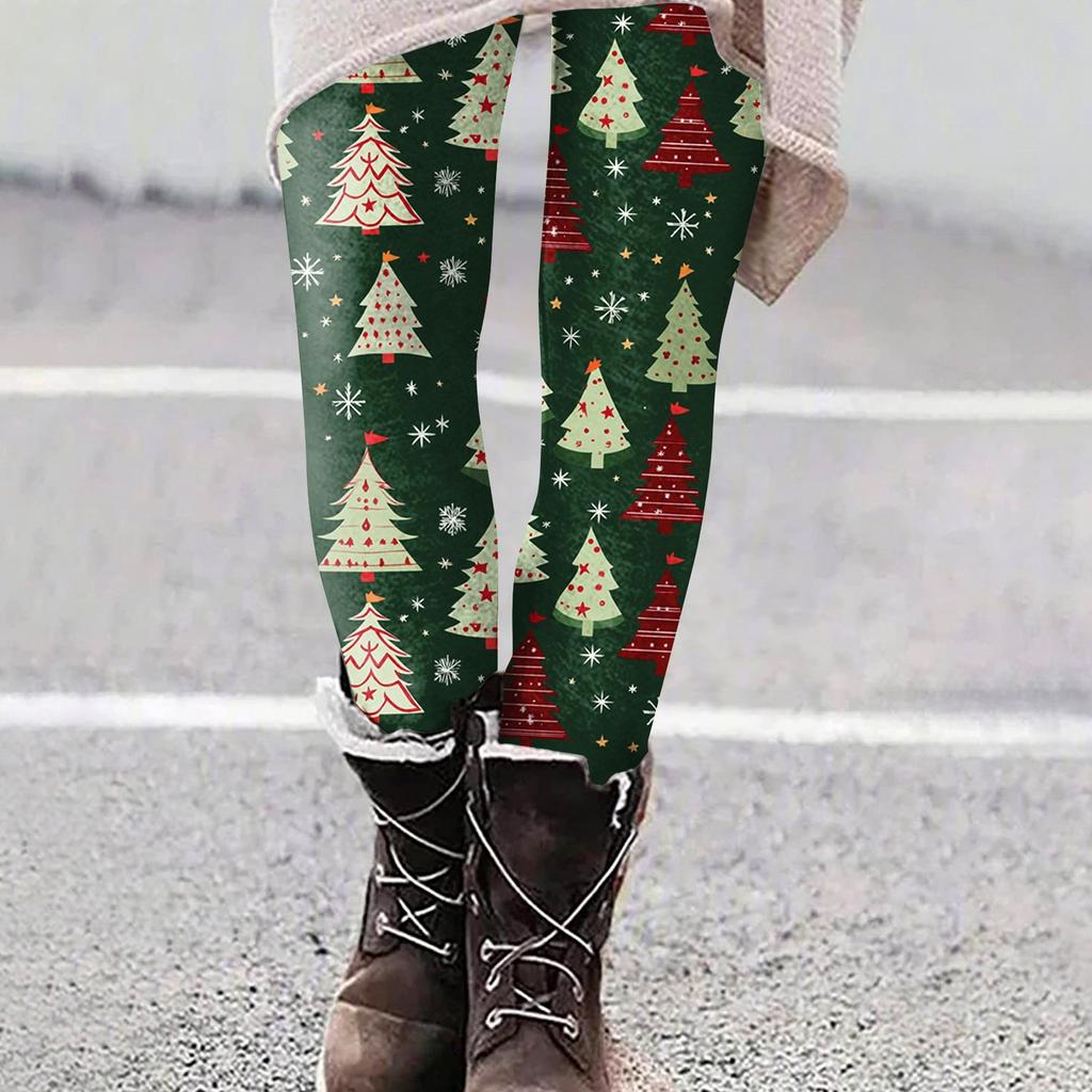 Women's Casual Outdoor Christmas Pattern Slim Fitting Elastic Yoga Pants Cropped Pants
