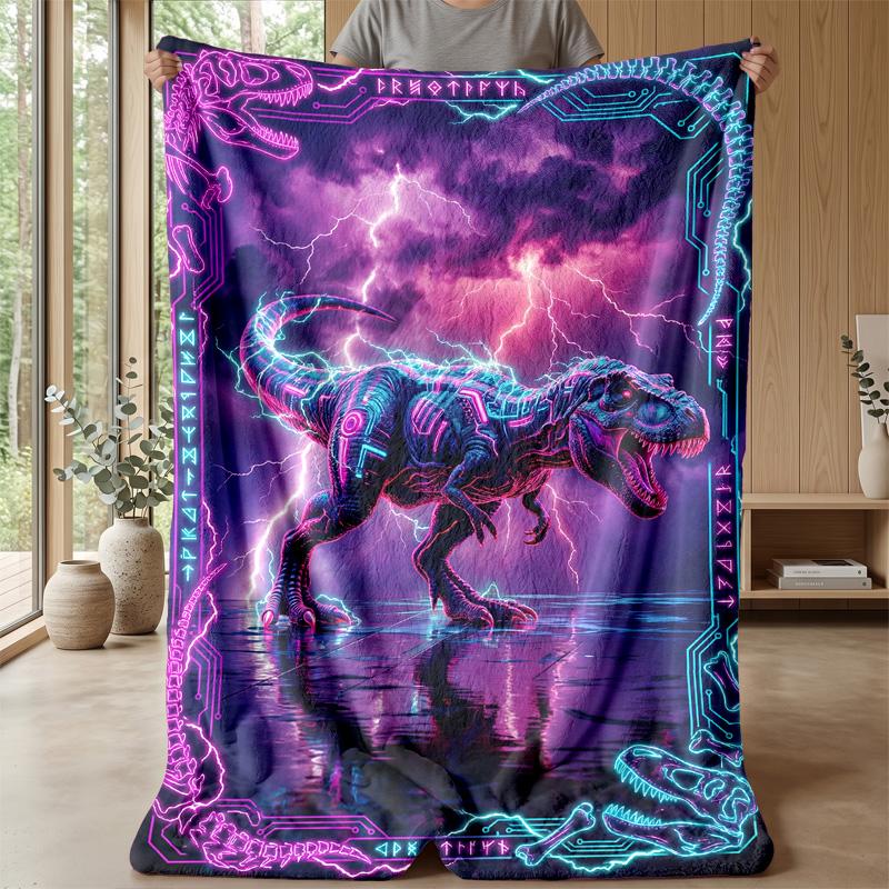 Neon Dinosaur Storm Theme blanket Lightweight Warm Flannel Blanket Decorative Throw Blanket for Home Decoration