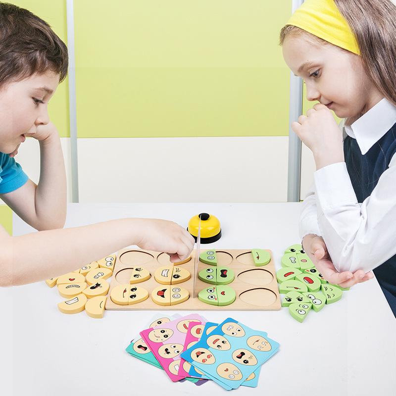 Wooden Children'S Early Education Fun Expression Egg Matching Game Battle Training Interactive Educational Toy