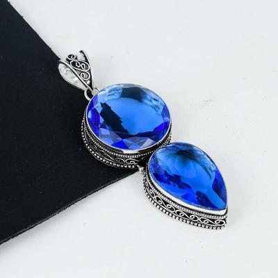 Подвеска с драгоценным камнем London Blue Topaz из стерлингового серебра 925 пробы — дизайн ручной работы, повседневные украшения, уникальные подарки на день рождения с подвеской London Blue Topaz