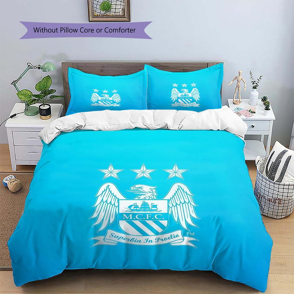 Manchester City Pattern Bedding Quilt Set Home Decoration Gift (1 * duvet cover + 2 * pillowcase without core)