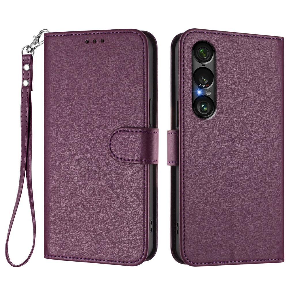For Sony Xperia 1 VII Leather Case Wallet Stand Phone Cover with Wrist Strap
