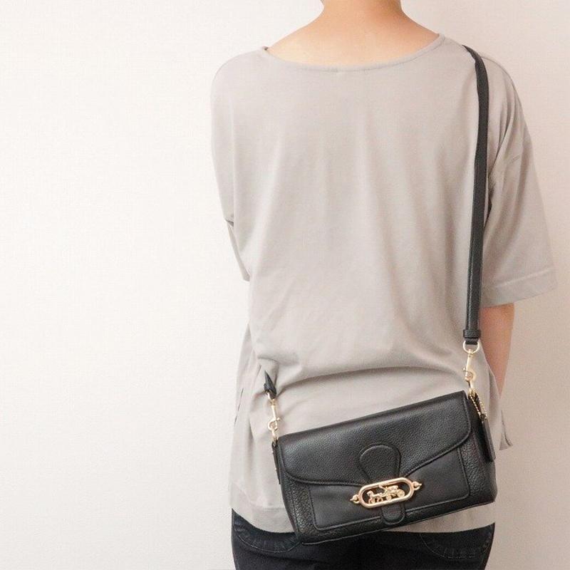 COACH Jade Pebbled Leather Shoulder Bag, Handbag, Shoulder Bag, Crossbody Bag Medium Women's Black 91105-IMBLK