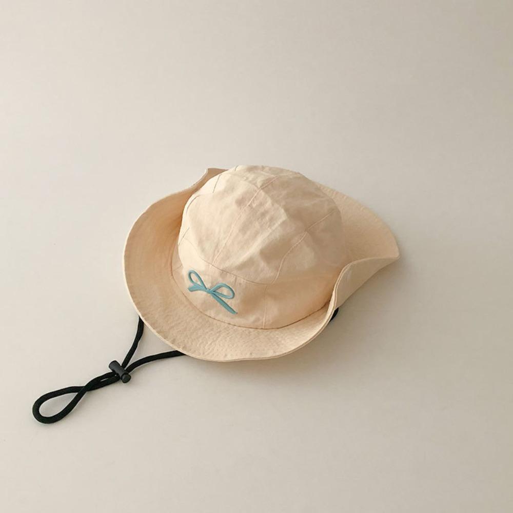 Bow Embroidery Summer Kid Sunhat Quick-dry Children's Fisherman Hat Candy Color Bucket Hat  Baby