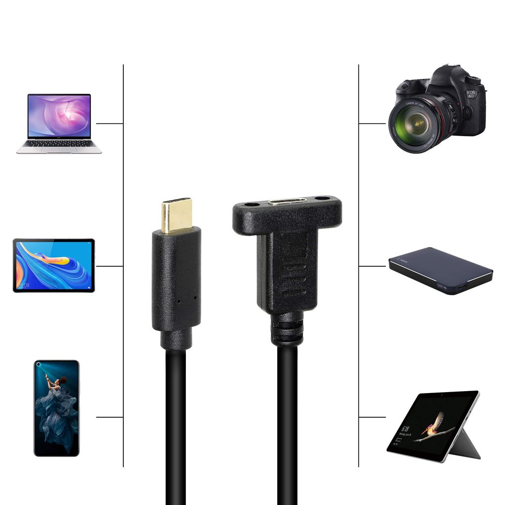 Кабель-удлинитель SinLoon USB Male to Female для передачи данных с винтовым креплением на панель 30 см, разъемы Type-C 3.1,