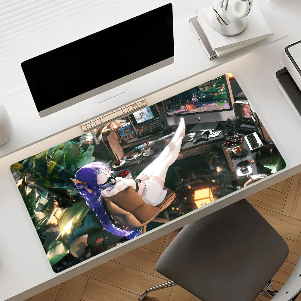 Gaming Mouse PadDesk Mat Antislip Base Stitched Edges Purple Lightning Anime Girl Print Keyboard Pad for Gamer Home Office