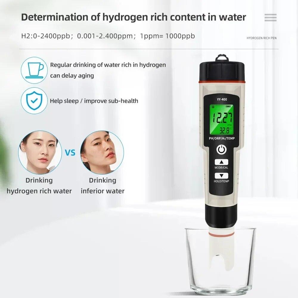4 в 1 PH ORP H2 измеритель температуры богатого водородом портативная ручка детектор чистоты качества воды для аквариума, бассейна, гидропоники