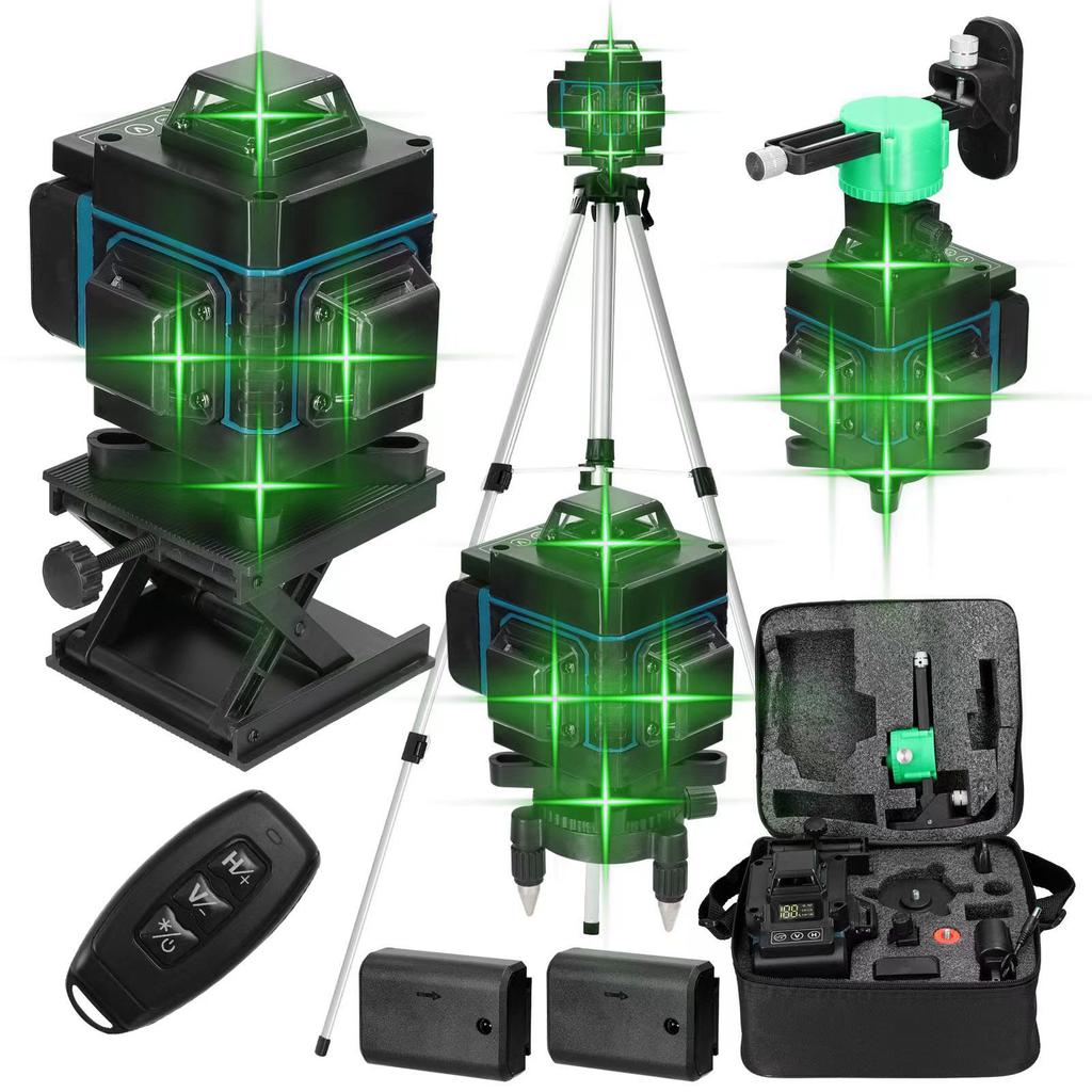 16 Lines Level with Tripod Digital Display High Accuracy 4D Green Self Leveling Leveler Tool for Tiling 100‑240V EU Plug