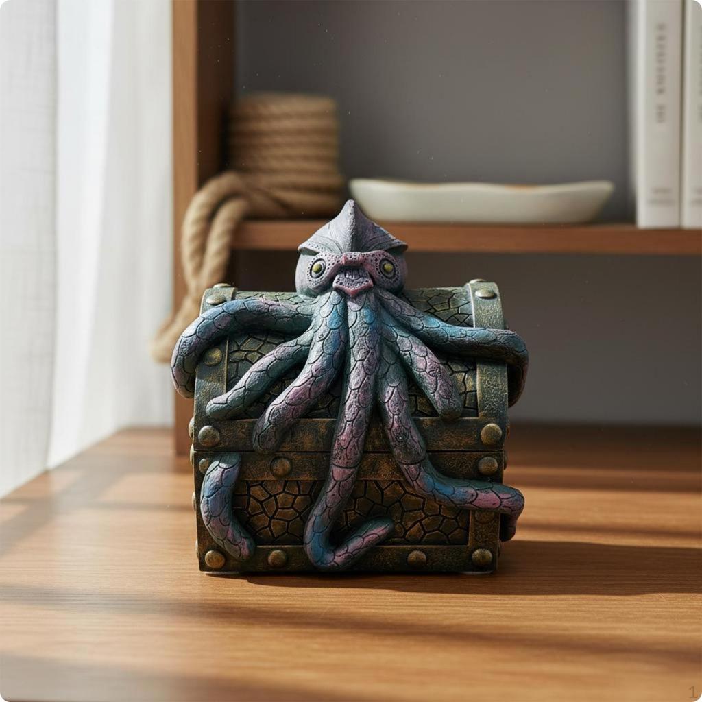 Sea Creature Chest Resin Storage Box Antique Bronze Treasure Organizer