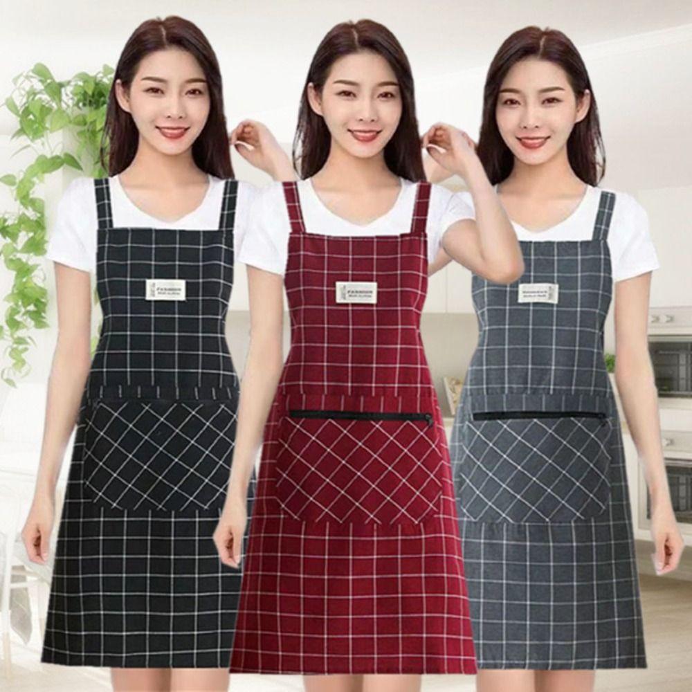 Checkered Cotton Apron Oil-proof Cooking Apron Cooking Accessories Kitchen Apron Kitchen