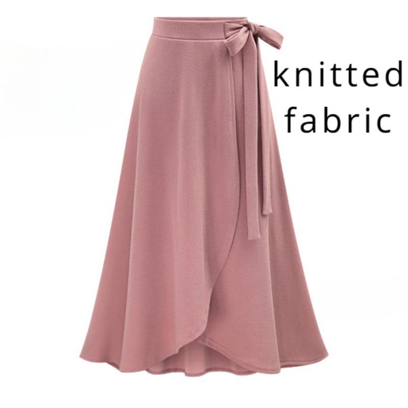 Женская сплошная цветная юбка с запахом спереди и завязкой на узле с рюшами по подолу и разрезом юбки Длинные юбки в стиле бохо Повседневная юбка ниже колена с высокой эластичной резинкой на талии для вечеринок и праздников