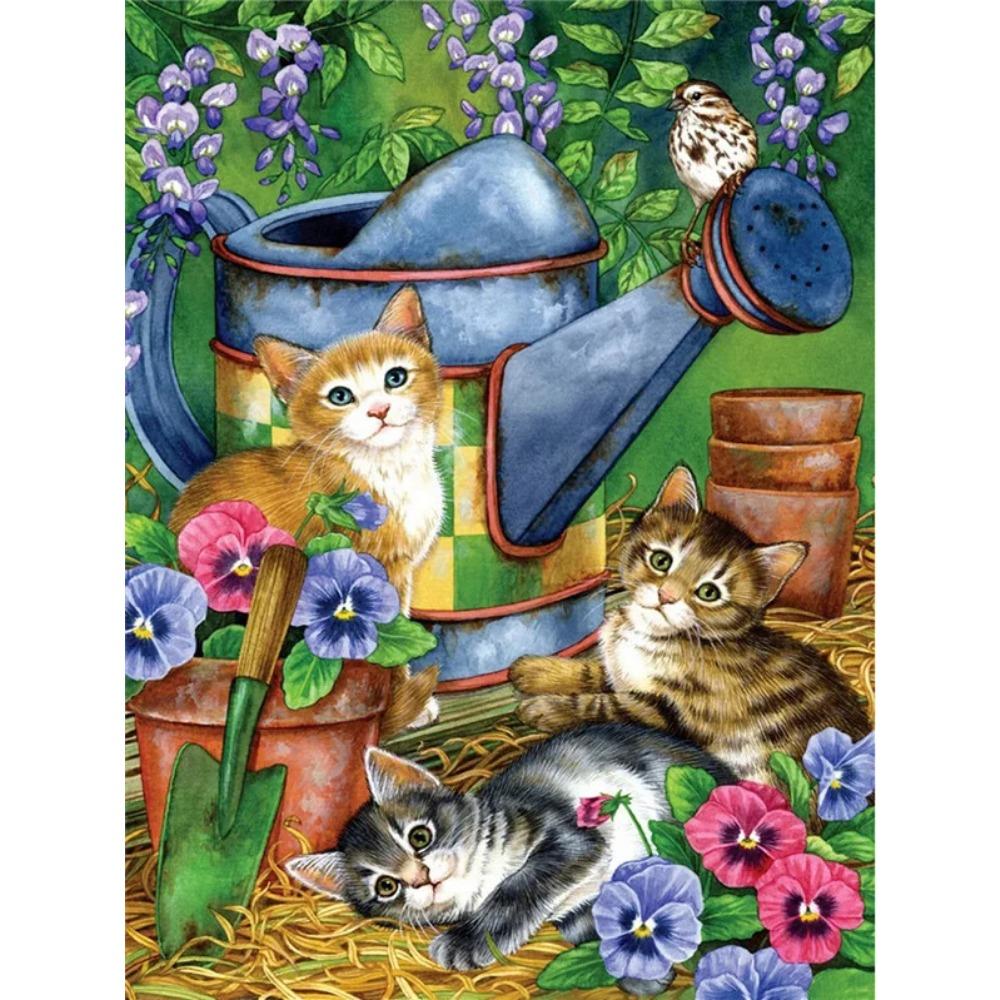 Алмазная картина, полная дрель, Рождественский кот, круглая алмазная живопись, ручная работа, животное, лошадь, сделай сам, алмазная мозаика, картина, украшение дома