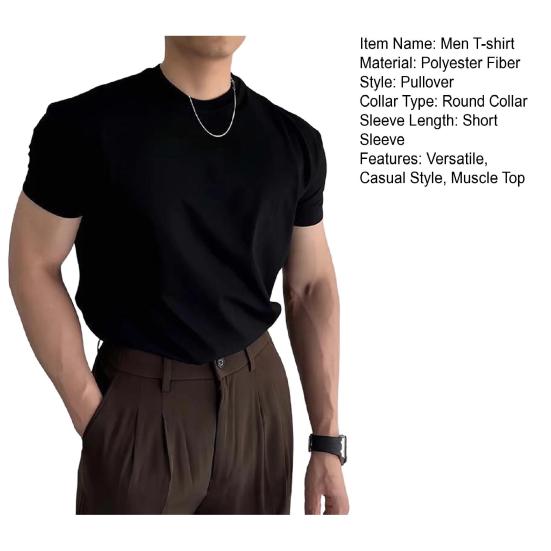 Мужская футболка с круглым вырезом, короткие рукава, повседневная базовая футболка, однотонная летняя облегающая футболка для спортзала, спорта, путешествий, повседневной носки