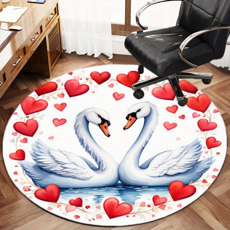 Love Peach White Swan Round Rug Nonslip Area Rug Office Chair Mat Carpet Perfect For Bedroom Living Room Office Easy Clean Aesthetic Home Decor