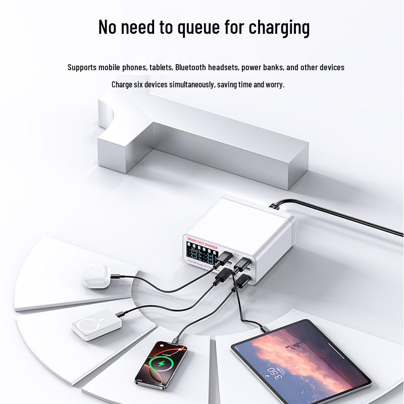 55-ваттное многопортовое USB-C зарядное устройство - 6 портов для быстрой зарядки мобильных устройств, планшетов, ноутбуков