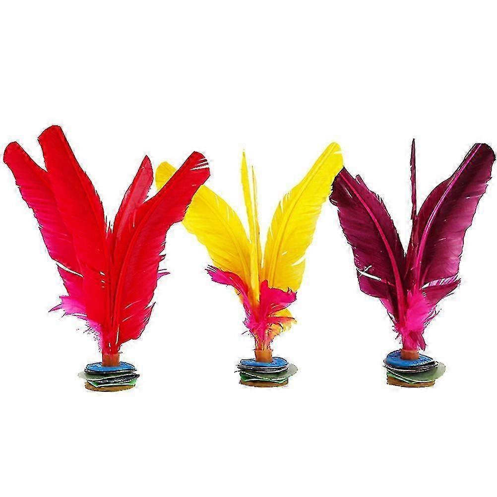 3pcs Funny Kick Feather Shuttlecocks Foot Sports Toy Playing Games Student Kicking Shuttlecock for Students (Red and Yellow and Wine Red)