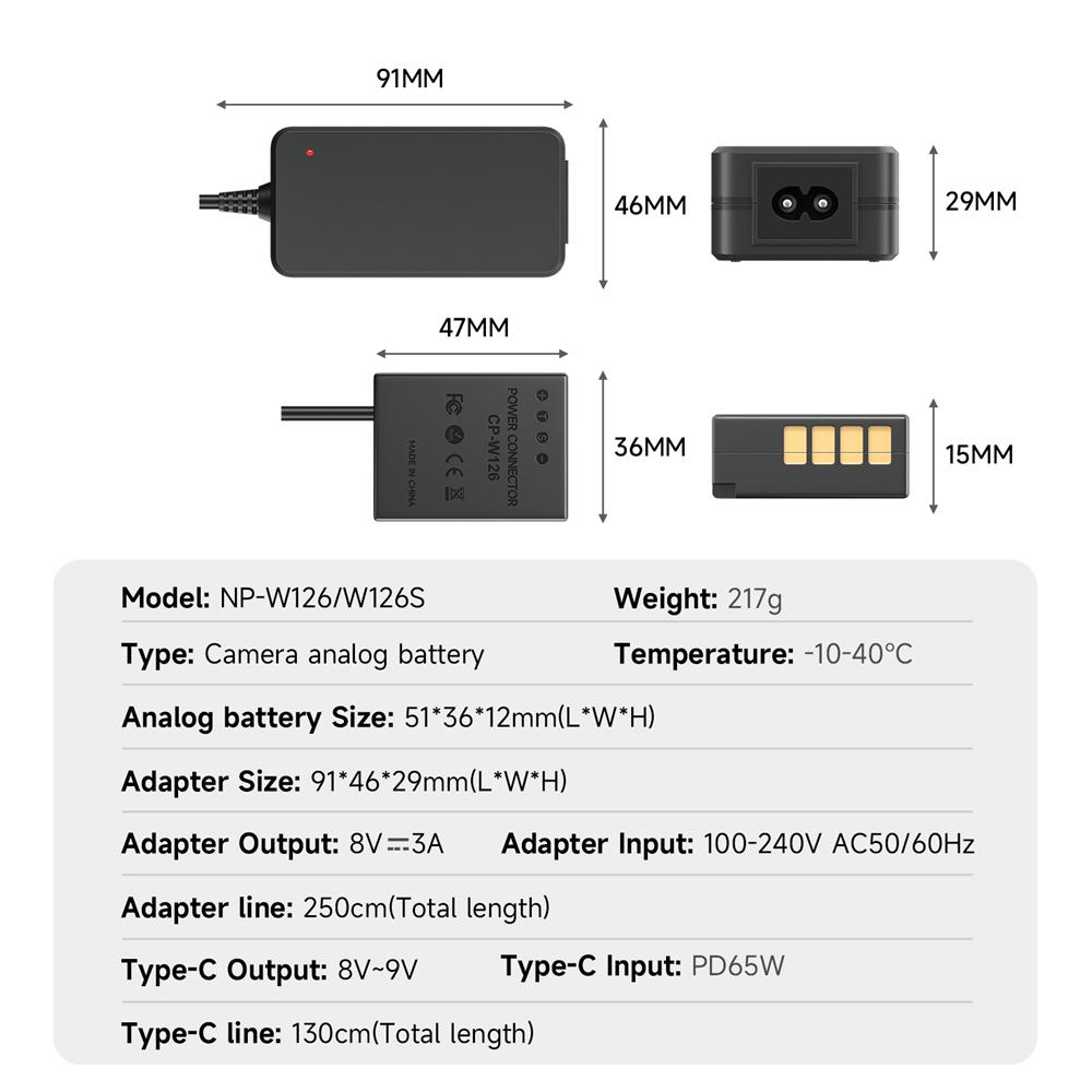 NP-W126 Dummy Battery NP W126 CP W126 DC Coupler for Fujifilm XT3 XT30 XT2 XT1 X-T200 X-Pro2 X-Pro3 X-S10 X-E X-T30II