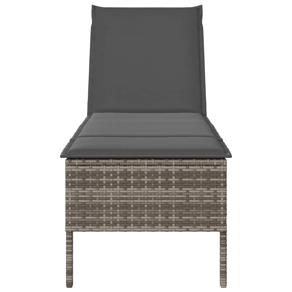 Sun Lounger with Grey Cushion 55 x 200 x 44 cm Poly Rattan