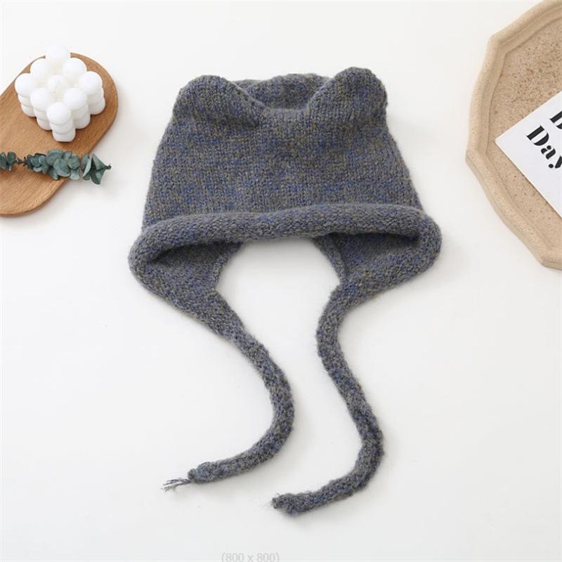 Knitted wool hat women's winter cute headgear green hat ear protection earmuffs autumn and winter student hat
