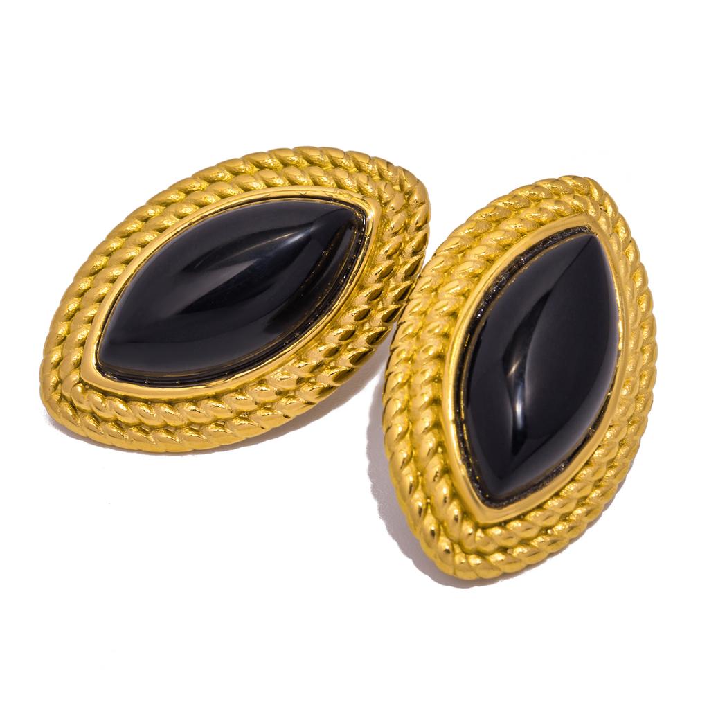 Серьги-ромбы из натурального камня для женщин - Гипоаллергенная нержавеющая сталь с покрытием из 18-каратного золота - Элегантные геометрические серьги для женщин