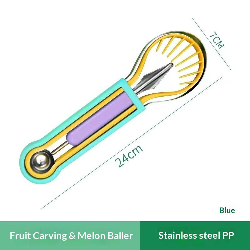 3-in-1 Watermelon Cutting Tool Fruit Digging Stainless Steel Watermelon Digging Ball Spoon Double Head Melon Fruit Carving Tool 4