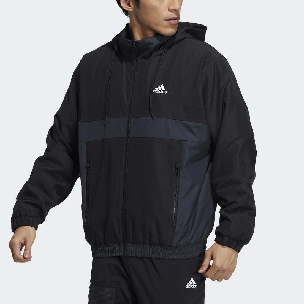 Adidas Sport Warm-Up Jacket With Full Zip Stand Collar And Hood Men Jackets Black H39324