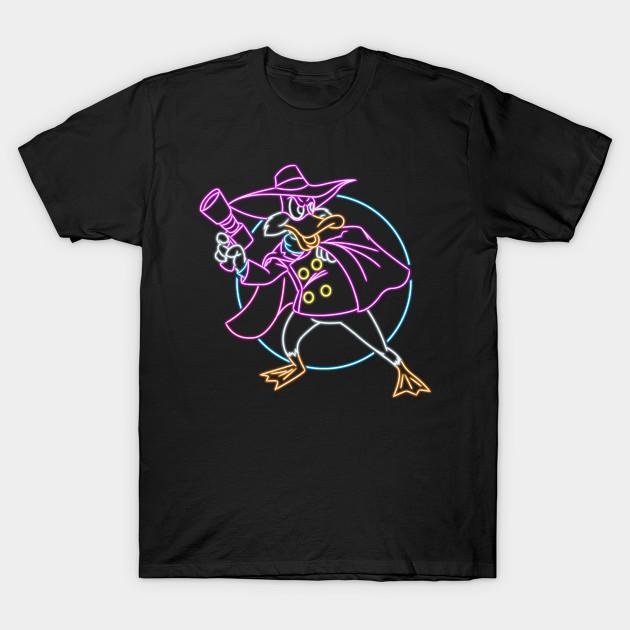 Asian Size Men Black Print T-shirt Darkwing Neon No-Cut Heat Transfer Print Cotton Tshirt