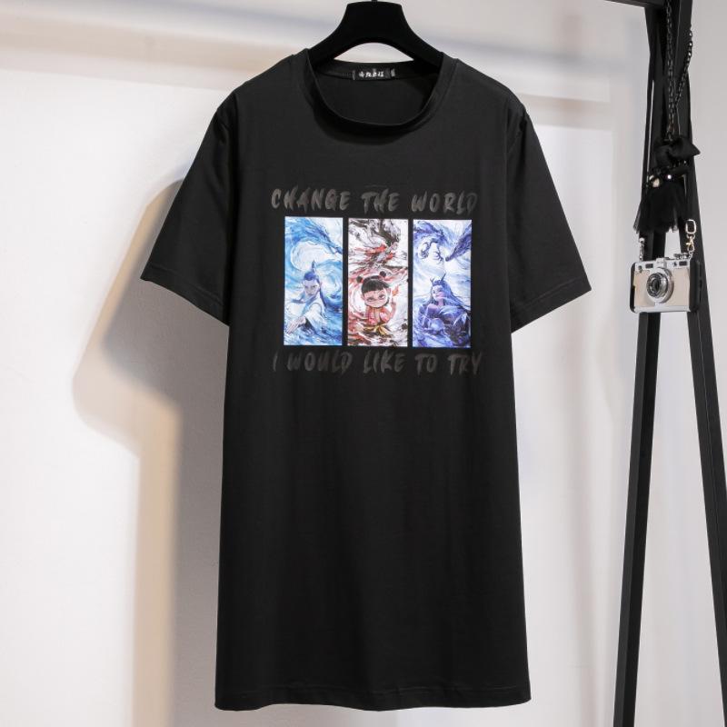 Плюс Размер Женский Летний Новый Свободный Круглый Вырез Короткие Рукава Топ