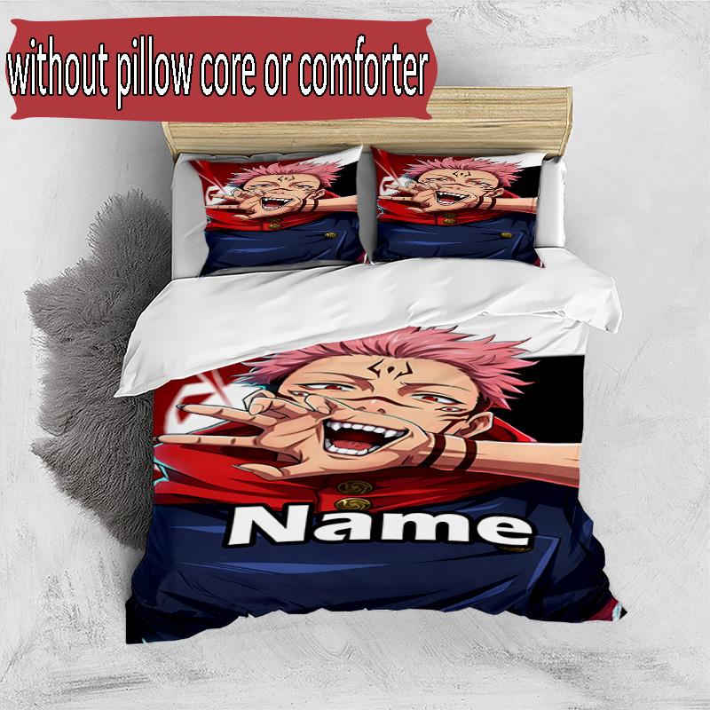 3pcs Duvet Cover Set (1*Duvet Cover + 2*Pillowcase, Without Core), Custom Name Jujutsu Kaisen Pattern Bedding Set, Home Bedroom Decor Gift