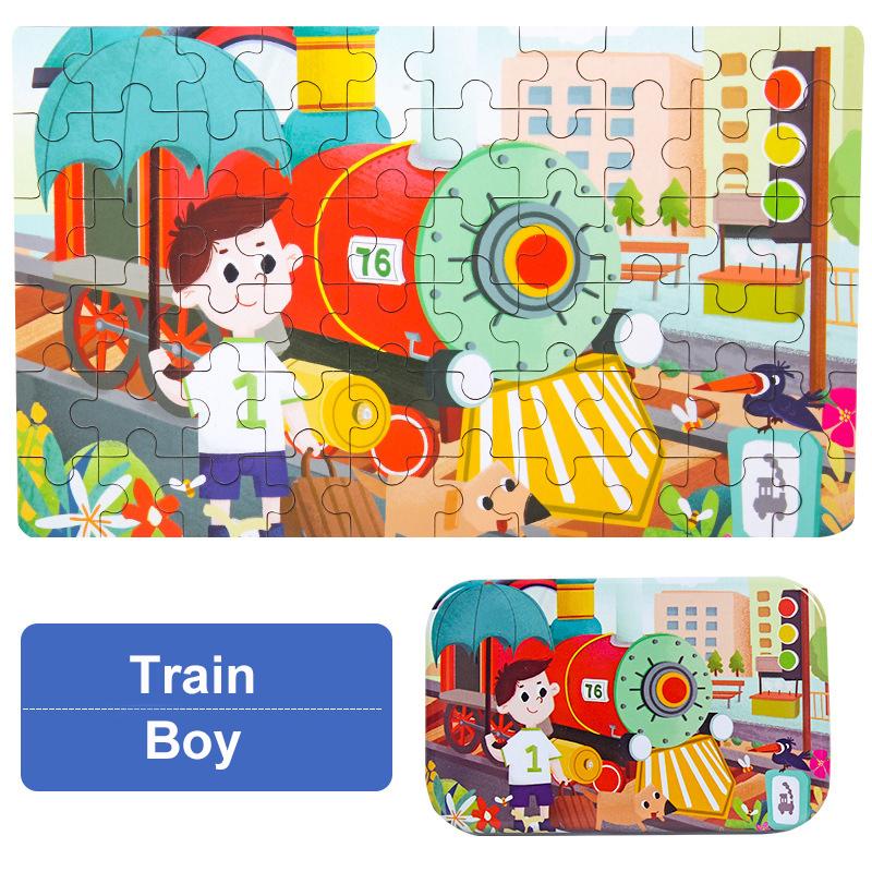 Пазл из 60 деталей, игры Монтессори, мультяшные животные, транспорт, пазлы с динозаврами для детей, развивающие игрушки, детский рождественский подарок