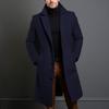 Men Solid Color Woolen Coat Autumn Winter Mid-Length Windbreaker with Pockets Lapel Long Sleeve Single Breasted Formal Outwear