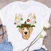 Womens Black Dog Claw Printed Tshirt Leopard Love Printed Christmas Reindeer Design Short Sleeve Casual Holiday Tshirt