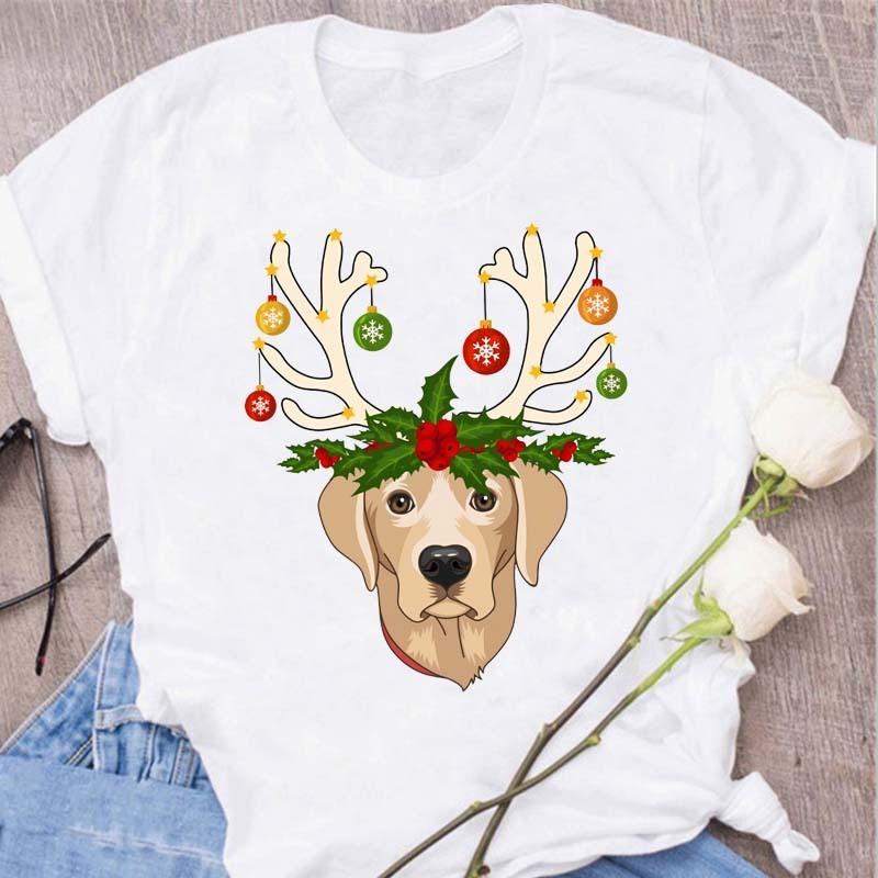 Womens Black Dog Claw Printed Tshirt Leopard Love Printed Christmas Reindeer Design Short Sleeve Casual Holiday Tshirt