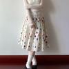 Мягкая Романтичная Цветочная Белая Миди-юбка для Женщин - Летняя Эластичная Талия Милая Повседневная Юбка А-силуэта с Завышенной Талией