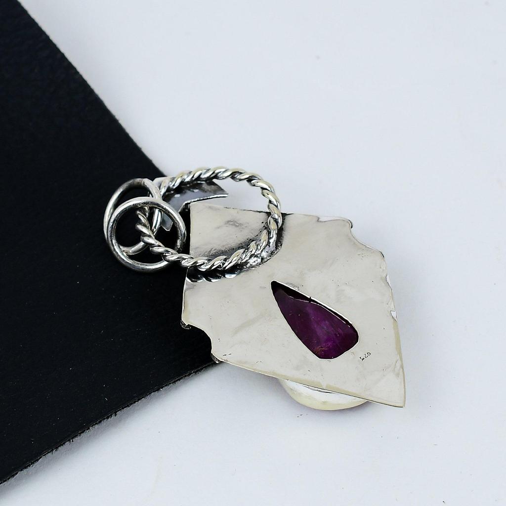Kashmir Ruby Gemstone Silver Pendant In 925 Sterling Silver- Handmade Design, Everyday Wear Jewelry, Unique Red Garnet Pendant Gifts