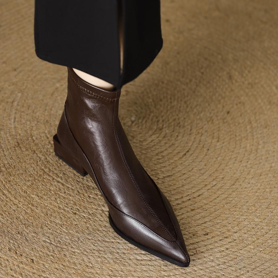 Остроносые Эластичные Узкие Ботильоны для Женщин, Осенне-Зимние Новые Ботильоны на Толстом Каблуке для Женщин, Ретро Коричневые Ботинки Челси