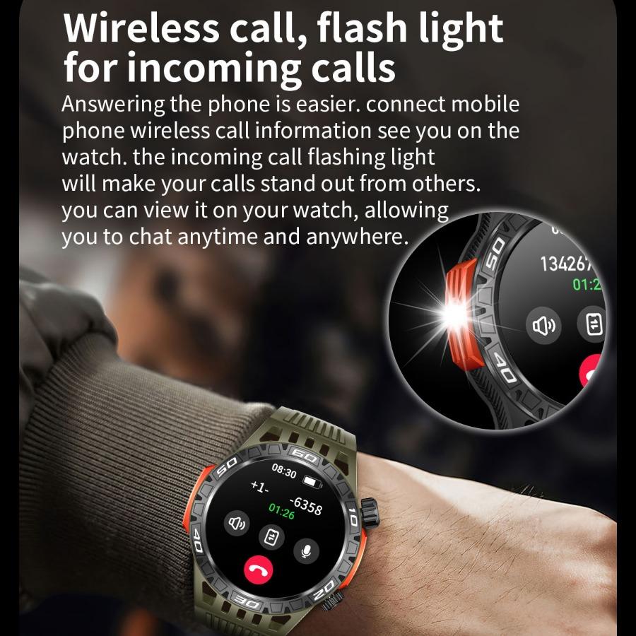 Умные часы HT22 IP68 Водонепроницаемые мужские оригинальные часы с Bluetooth-звонком, монитором здоровья, светодиодным фонариком и 100+ спортивными режимами