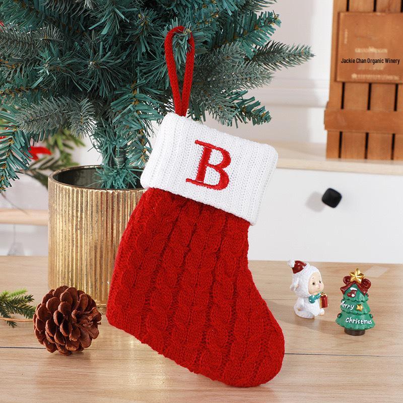 Gold & Blue Christmas Letter Socks – Red Knitted Stockings for Home & Window Display Decor