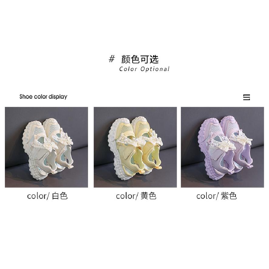 Girls' Summer Sports Sandals with Pearls, Lace, Bow, and Hollow Mesh Design