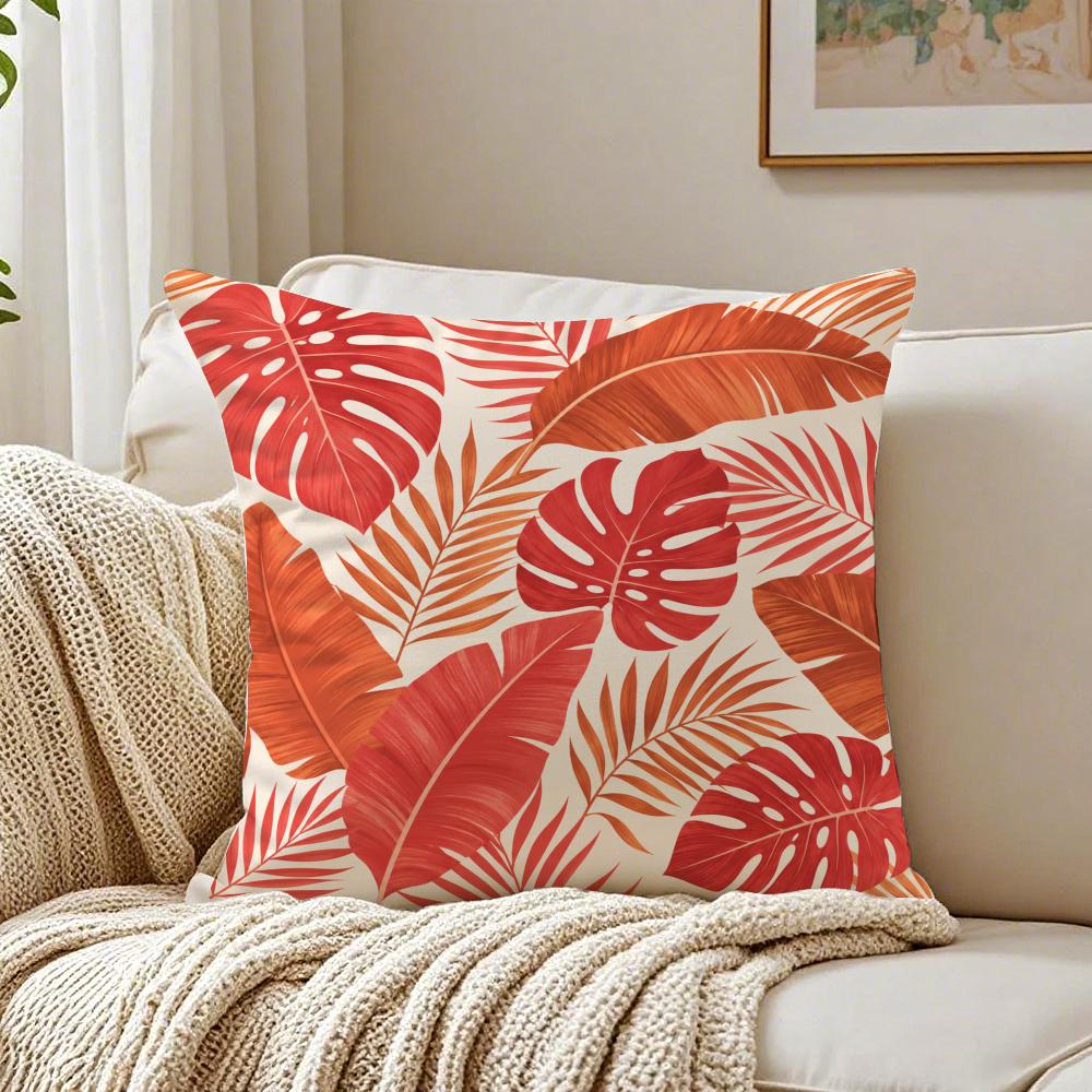 Boho Tropical Palm Monstera Leaves Pillow Case Organic Short Plush Cushion Covers Breathable Washable WrinkleResistant