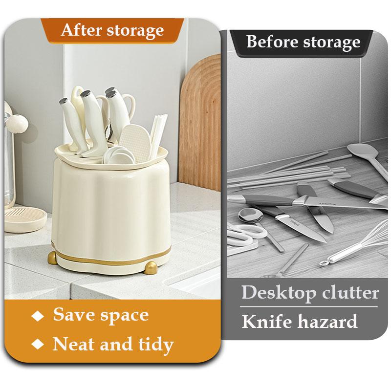 Держатель для ножей, вращающийся цилиндр для хранения столовых приборов, многофункциональное хранилище для столовых приборов, стойка для хранения ножей и вилок с функцией слива