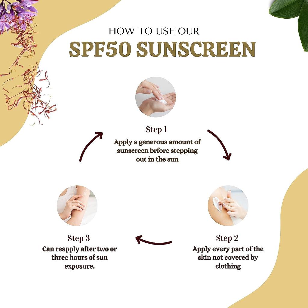 Солнцезащитный крем SPF50 50 г, с алоэ вера и шафраном для защиты от солнца, легкий крем | Помогает защитить вашу кожу от лучей UVA и UVB
