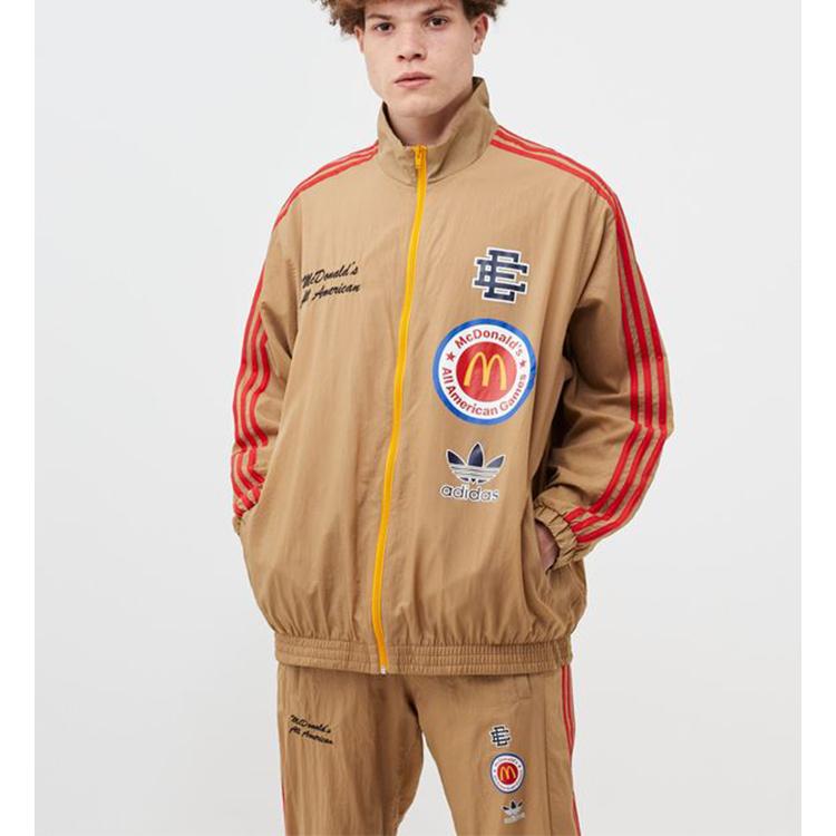 adidas Originals Trefoil X Eric Emanuel McDonalds Полосатая спортивная куртка 1 Мужская верхняя одежда Коричневый HI5589