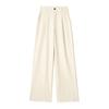Women Fashion Solid Pleated Front Zipper Wide Leg Pants Vintage High Waist Full Length Female Chic Lady Trousers