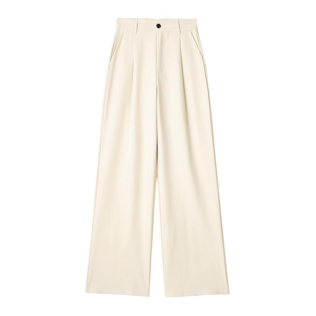 Women Fashion Solid Pleated Front Zipper Wide Leg Pants Vintage High Waist Full Length Female Chic Lady Trousers